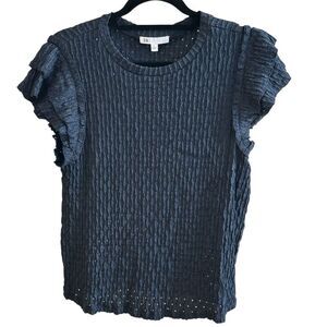 DR2 Women's Dark Blue Ruffle Sleeve Blouse Size L